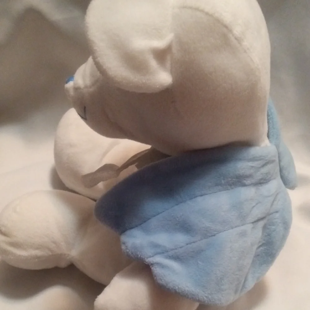 Adorable White Plush Bear with Blue Angelic Wings And Stars